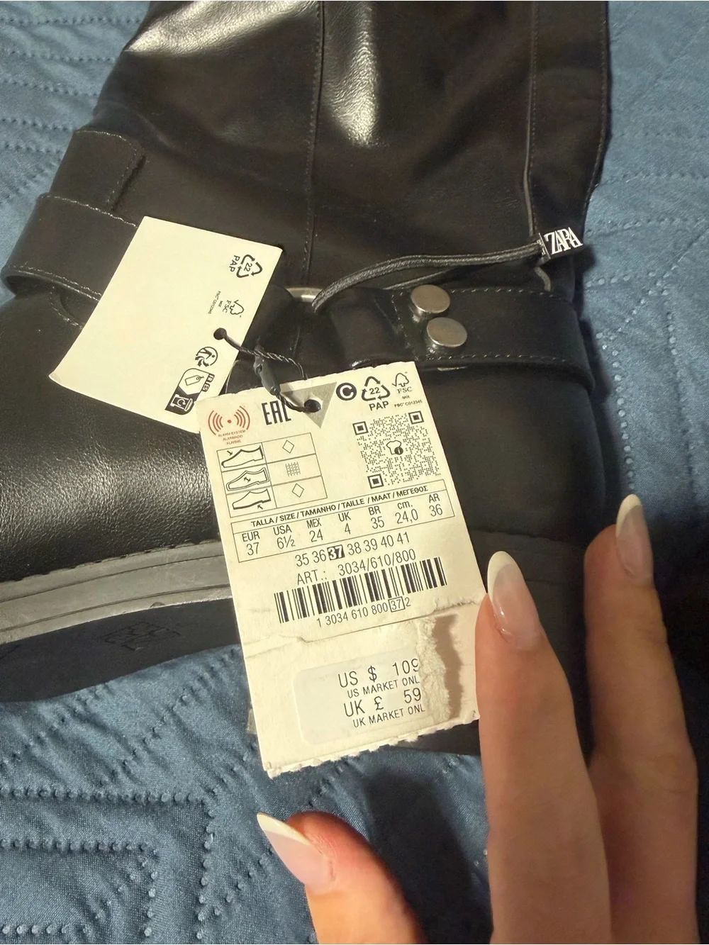Zara Black Leather Harness Mid-Calf Boots